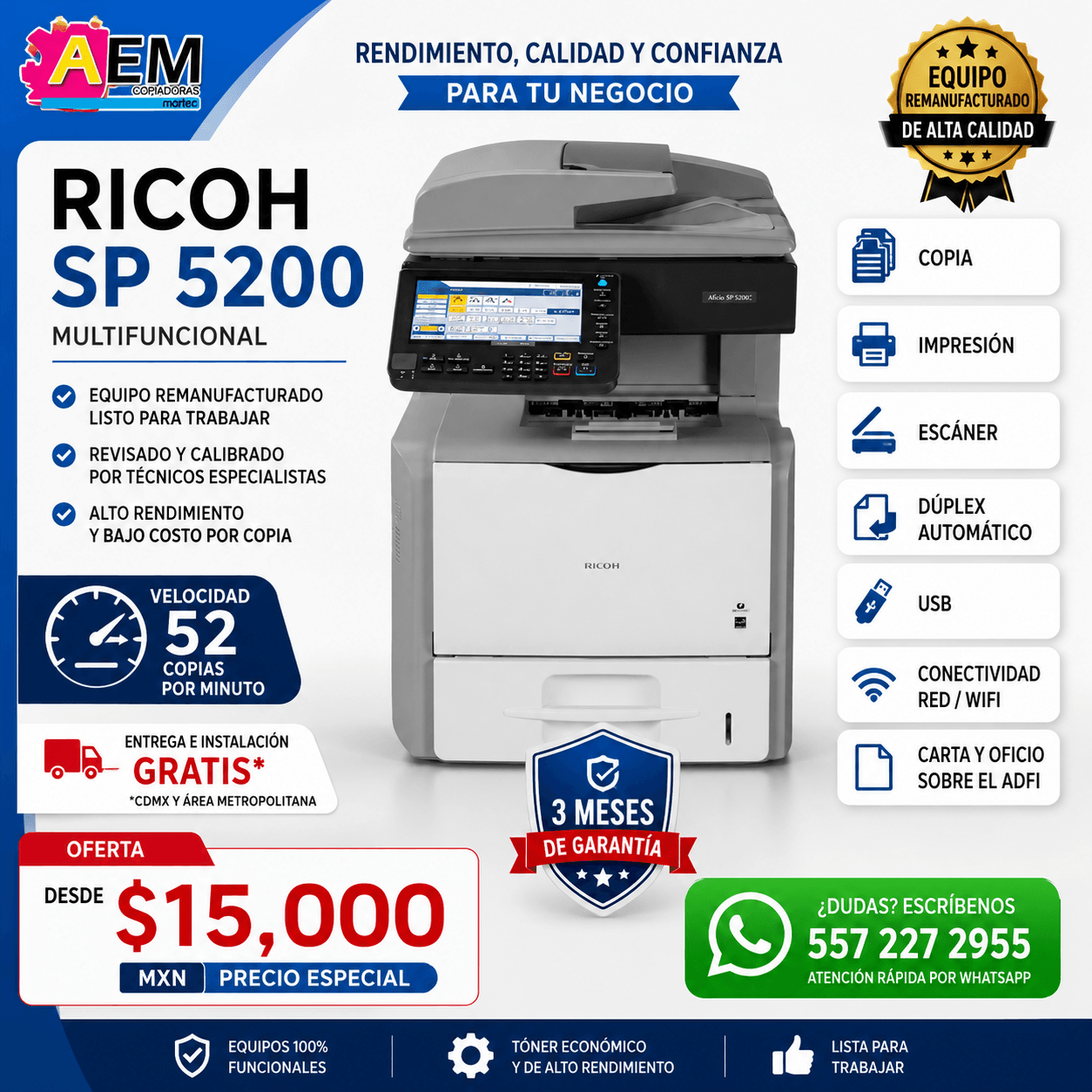 impresora multifuncional alto volumen uso rudo cdmx carta y oficio adf remanufacturada cdmx