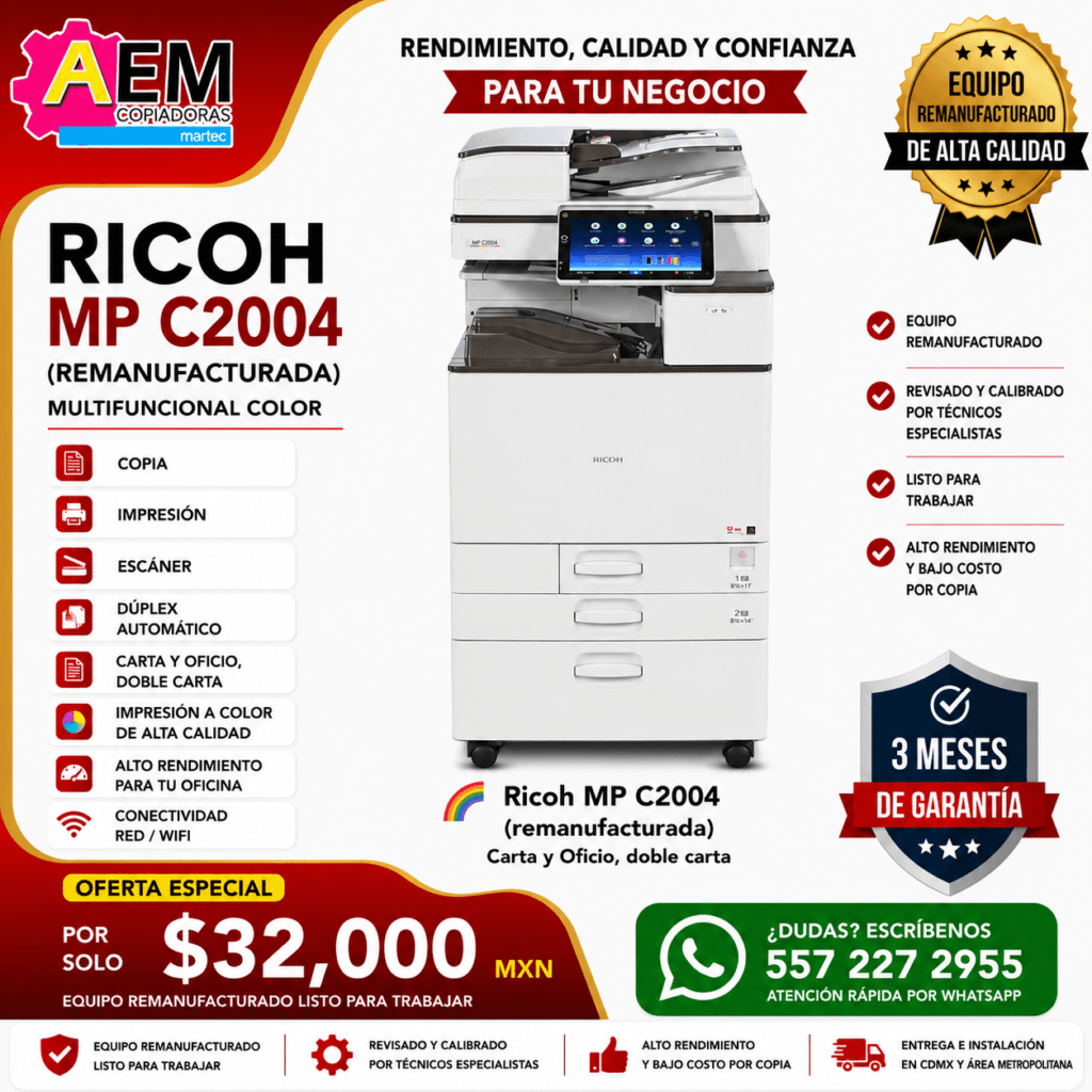 copiadora ricoh mpc 2004 remanufacturada cdmx color