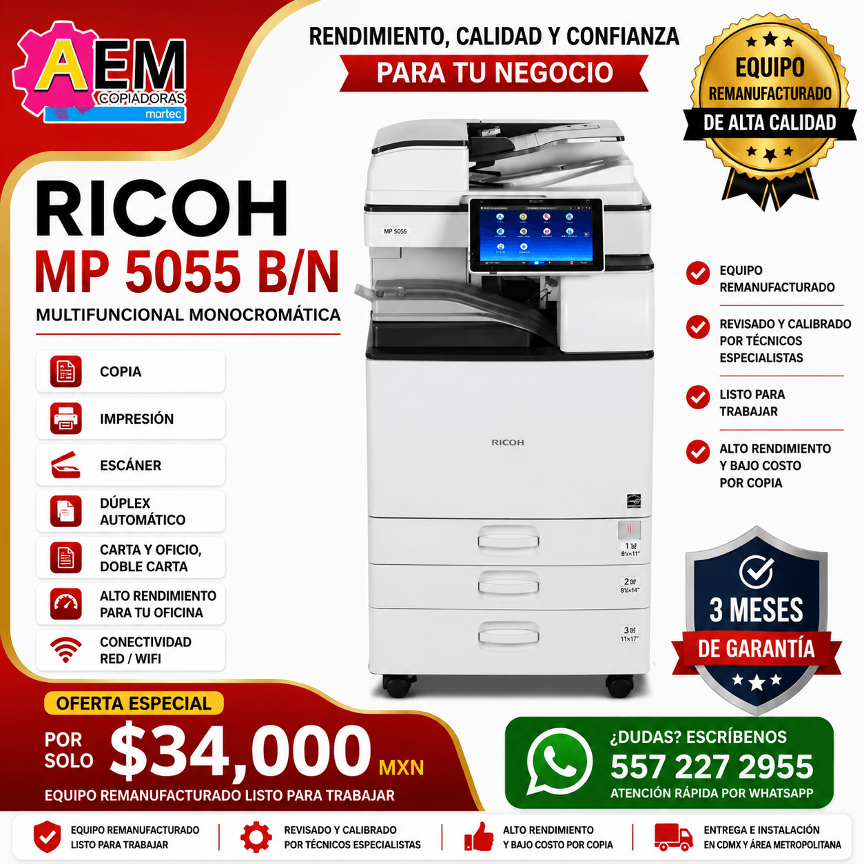 impresora multifunconal b/n para centro de copiado cdmx remanufacturada