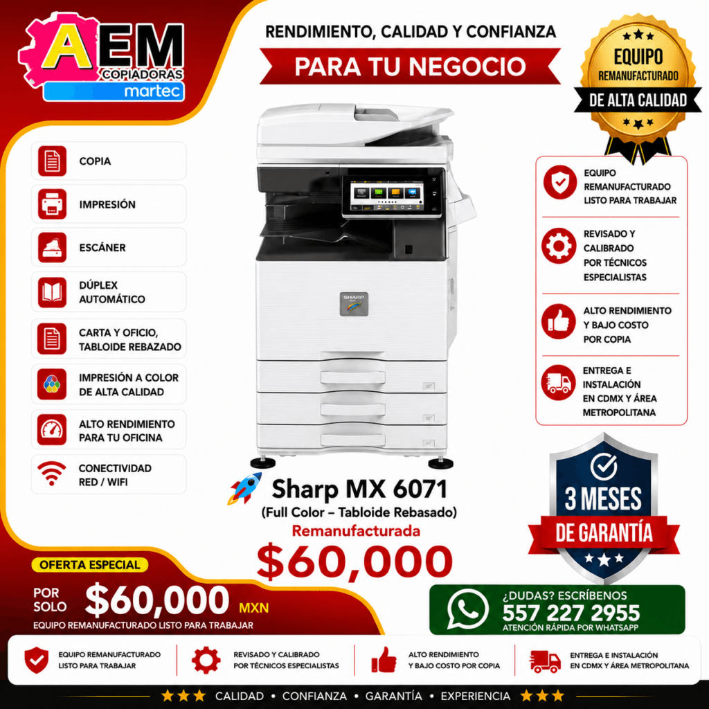 copiadora sharp mx 6071 para artes graficas tabloide rebzado full color cdmx remanufacturada