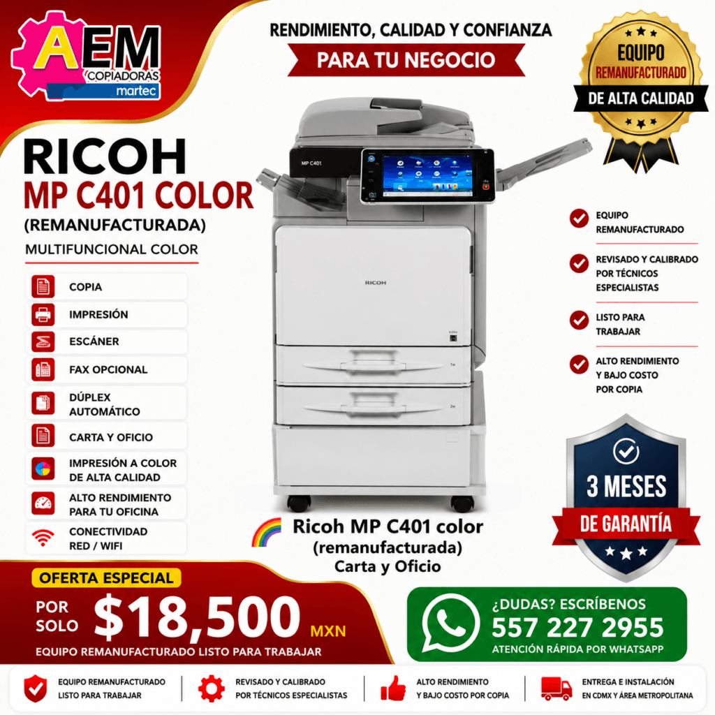copiadora ricoh a color mpc 401 cdmx remanufacturada