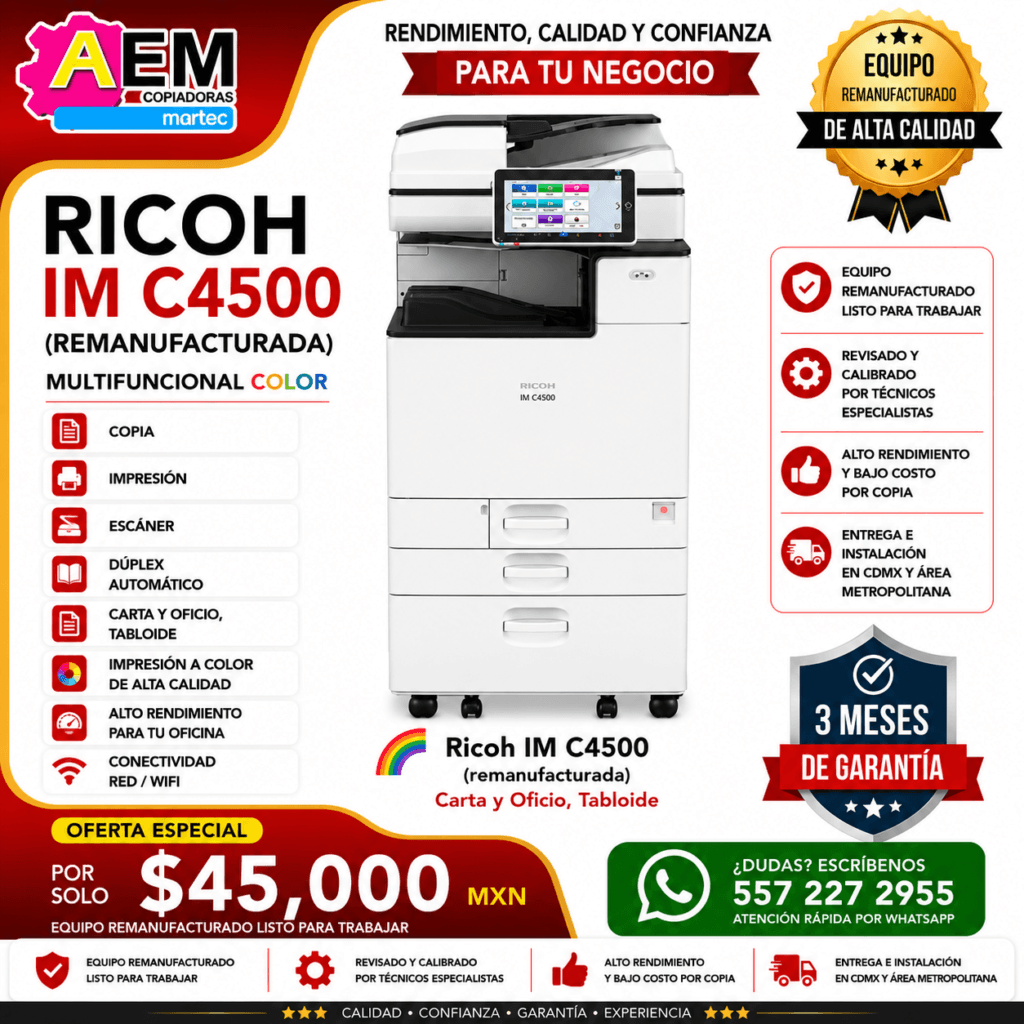 copiadora ricoh imc 4500 full colr tabloide cdmx remanufacturada