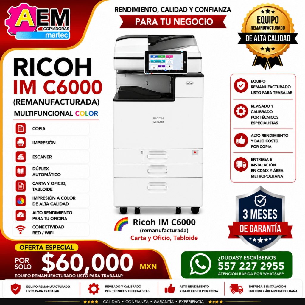 copiadora de uso rudo imc 6000 full colr tabloide cdmx remanufacturada