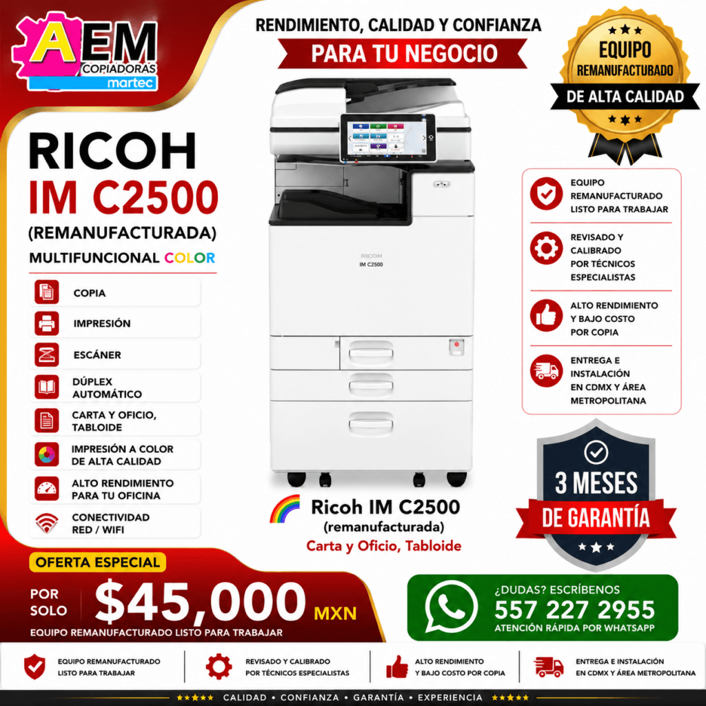 copiadora ricoh imc 2500 full colr tabloide cdmx remanufacurada