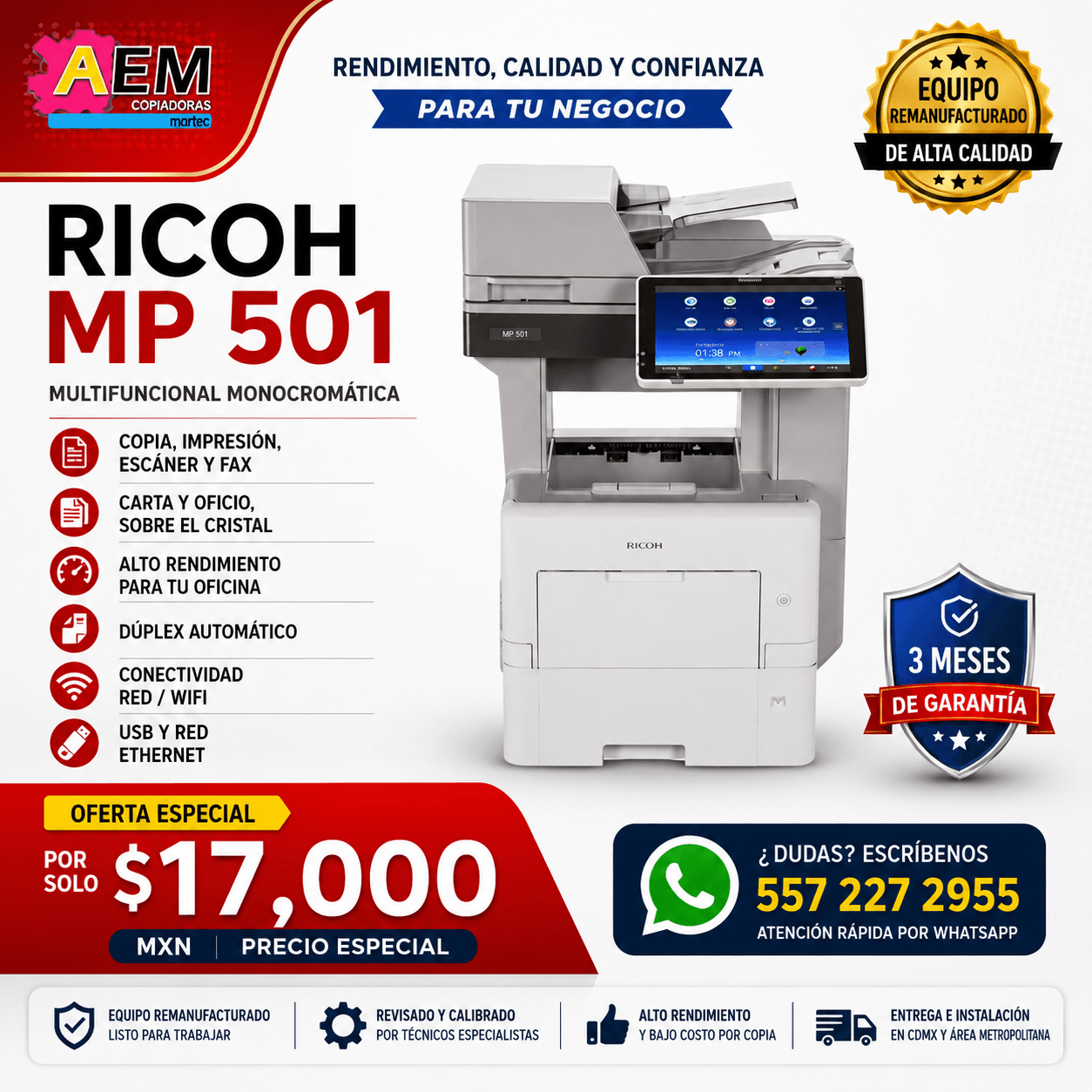 impresora multifuncional mp 501 fuerte carta y ofcio sobre el cristal cdmx remanufacturada