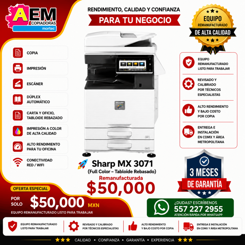 copiadora sharp mx 3071 para artes graficas full colr tabloide rebazado cdmx remanutacturada