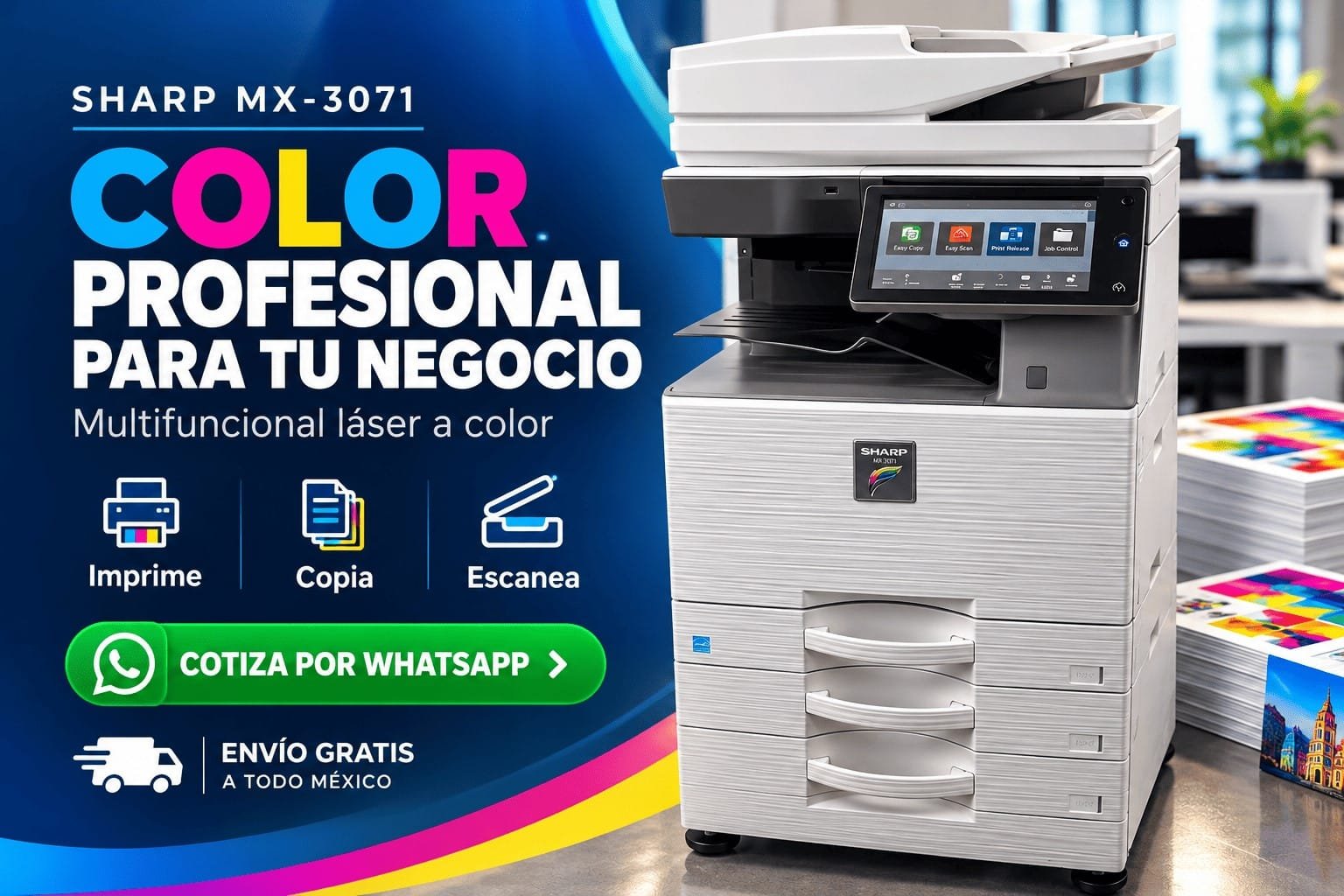Multifuncional Sharp MX-3071 láser a color en oferta para imprenta y diseño gráfico, CDMX